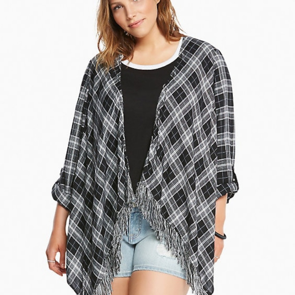 Torrid PLAID FRINGE KIMONO
